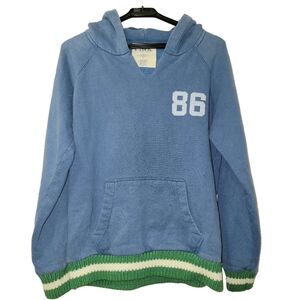 Vintage VS Pink University Pullover Hoodie Blue w Green & White Sweater Trim LG